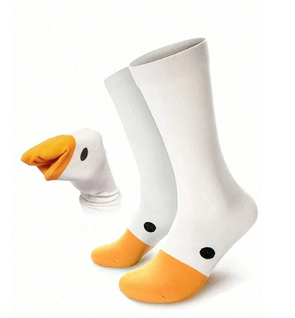 1 Pair Of Novelty And Fun Duck Shape Socks Yellow White