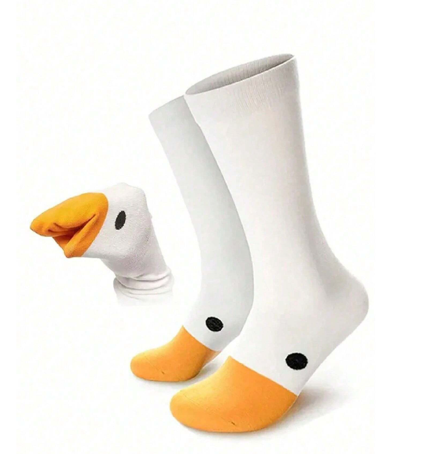 1 Pair Of Novelty And Fun Duck Shape Socks Yellow White