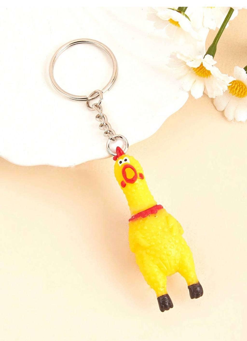 Squeaky Screaming Chicken Keychain Prank Novelty Funny Mini Rubber Squeeze Screaming