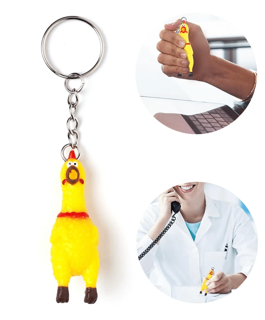 Squeaky Screaming Chicken Keychain Prank Novelty Funny Mini Rubber Squeeze Screaming