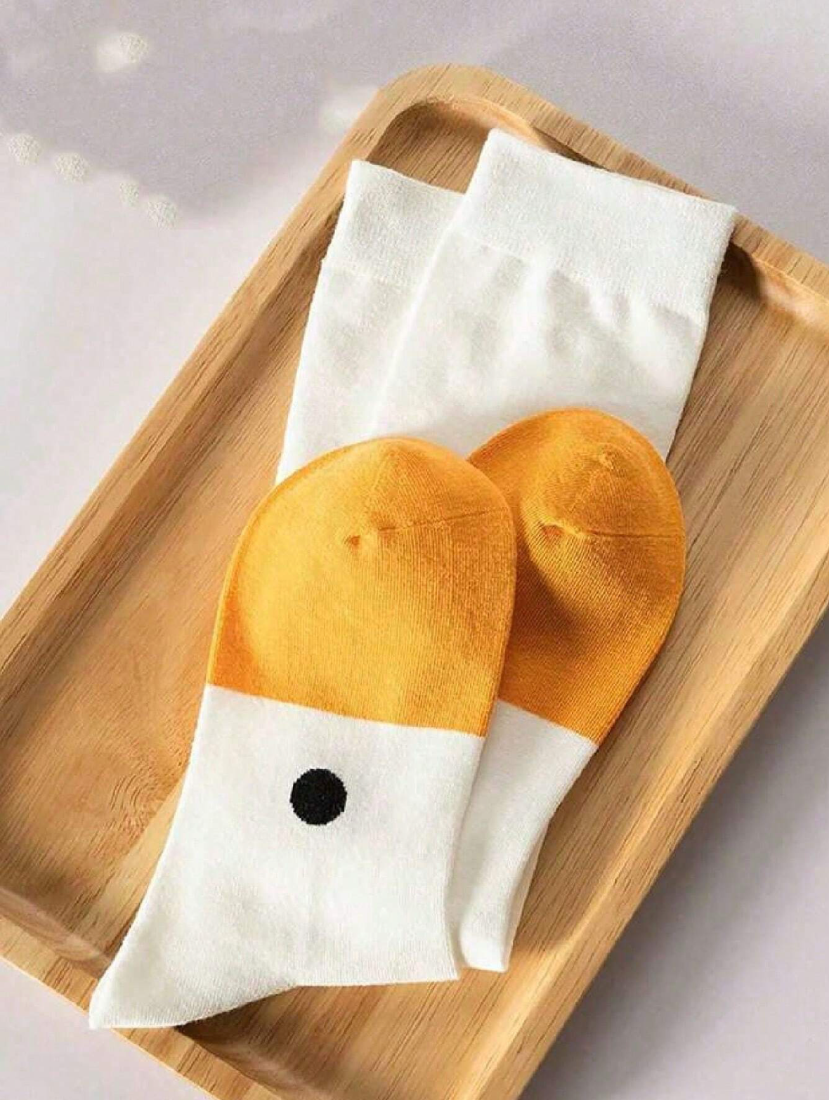 1 Pair Of Novelty And Fun Duck Shape Socks Yellow White