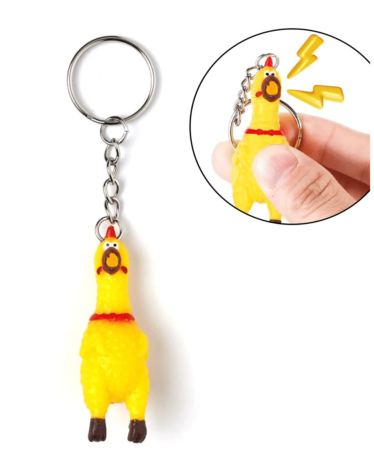 Squeaky Screaming Chicken Keychain Prank Novelty Funny Mini Rubber Squeeze Screaming