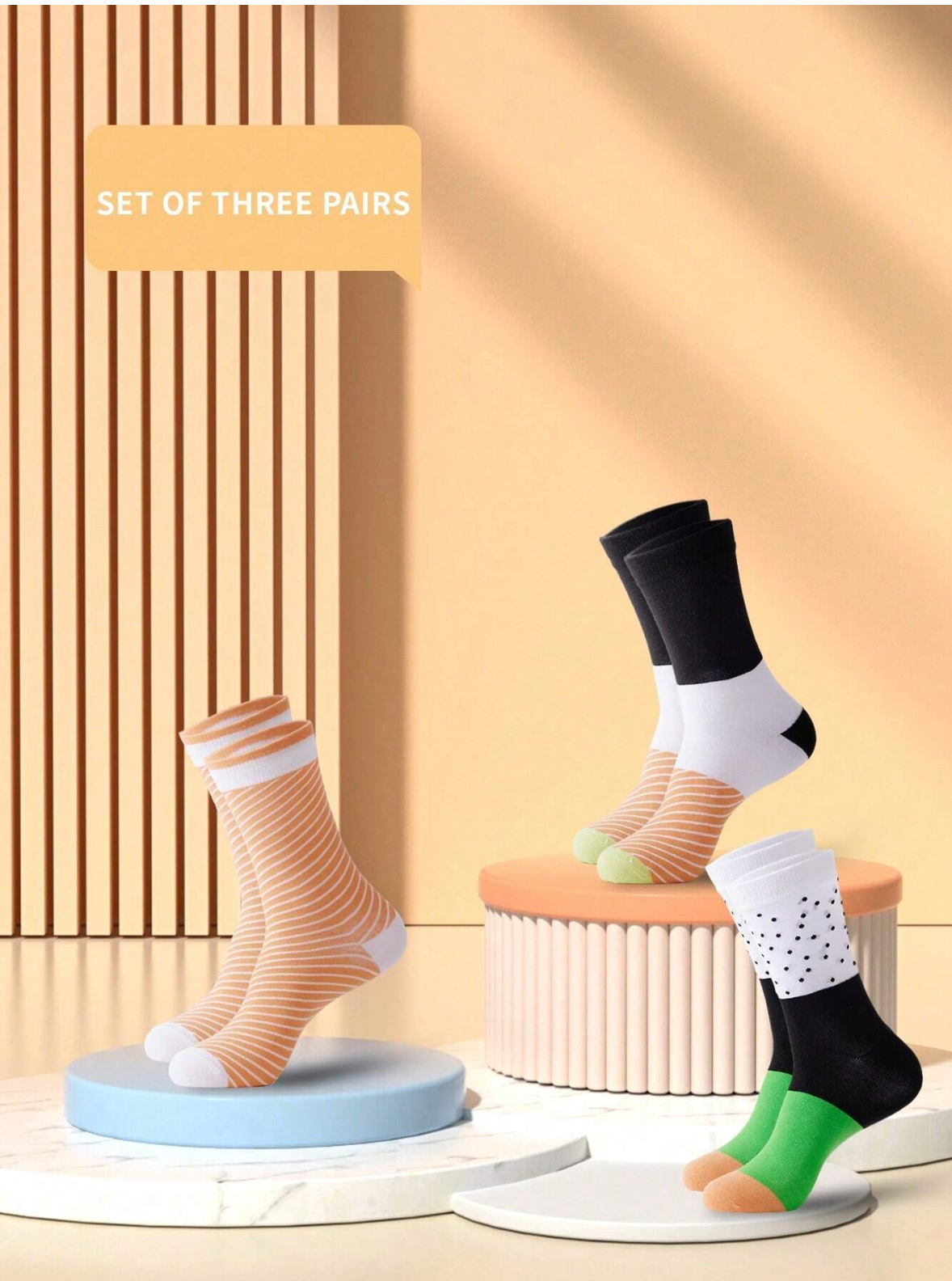 3 Pairs Sushi Design Mid-Calf Socks, Unisex Couple Combo Pack