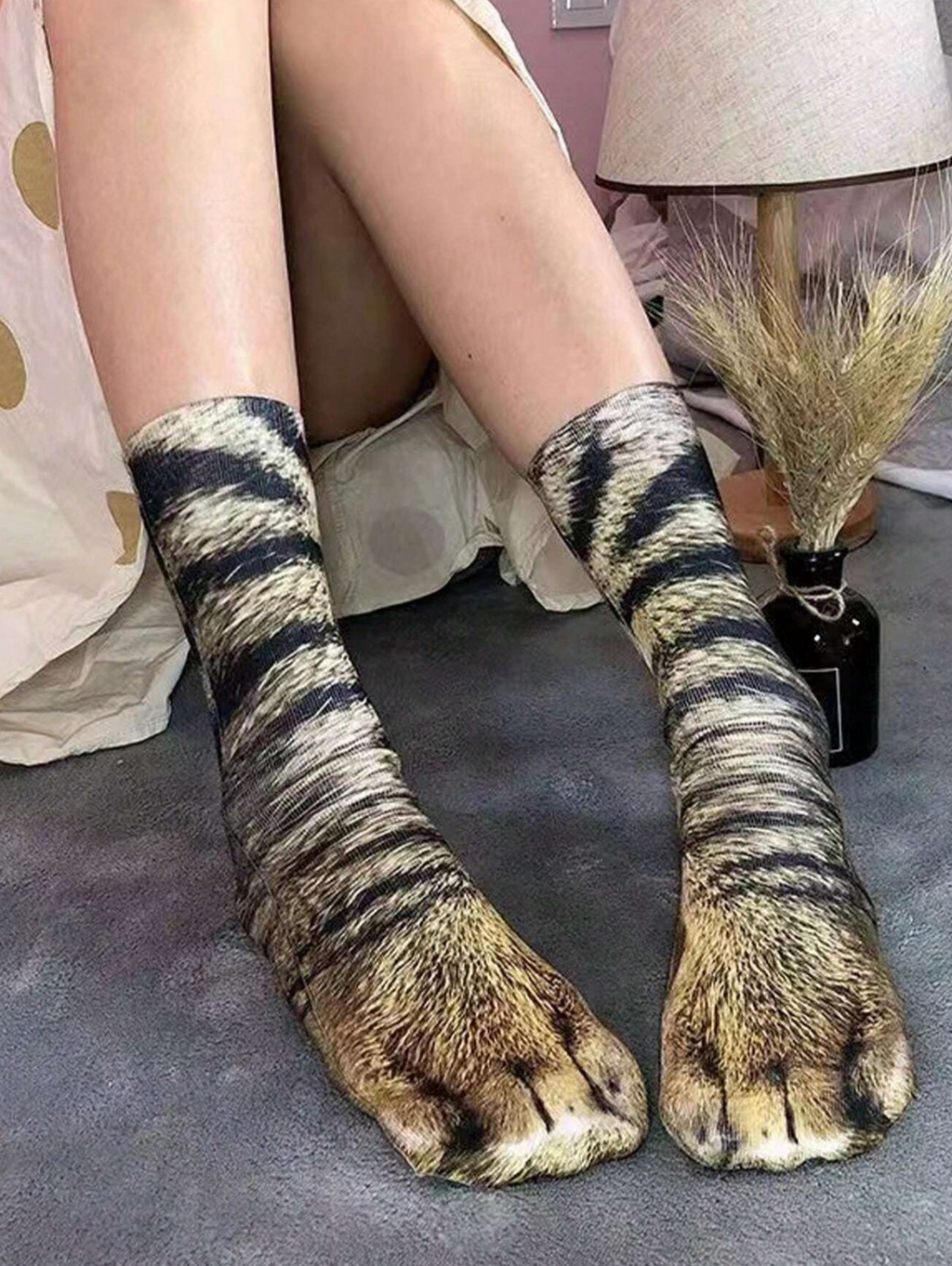 1 Pair Unisex 3d Printed Animal Patterned Mid-Calf Socks